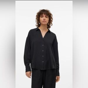 NWT Vero Moda Queeny Blouse Oversized Kent Collar Spring Quilted Hem Tencel Top